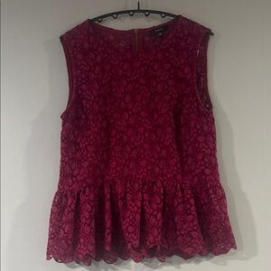 Talula Lace Peplum Blouse - Rich Burgundy Size Small